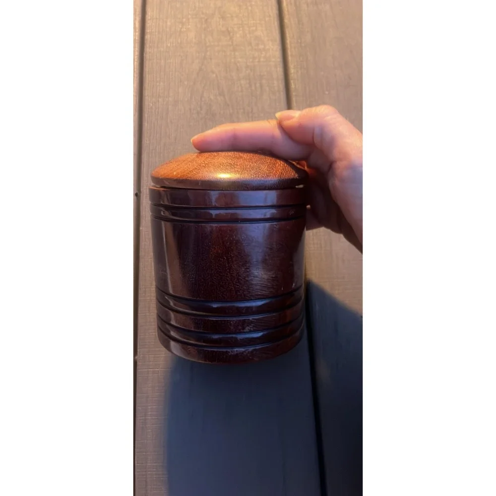 Vintage Handcrafted Wood Coaster Set with Lidded Storage Container 5 Piece Set